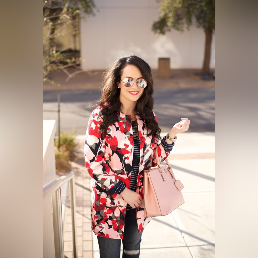The Limited Multi Color Floral Open Front Coat